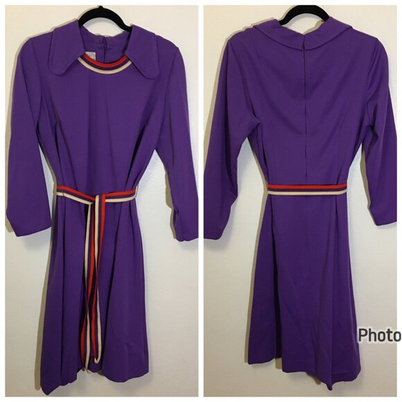 Vintage 60s Dog Ear Beagle Collar Dress with Belt Mod Shift Volup Plus Size (IB) - Picture 1 of 15